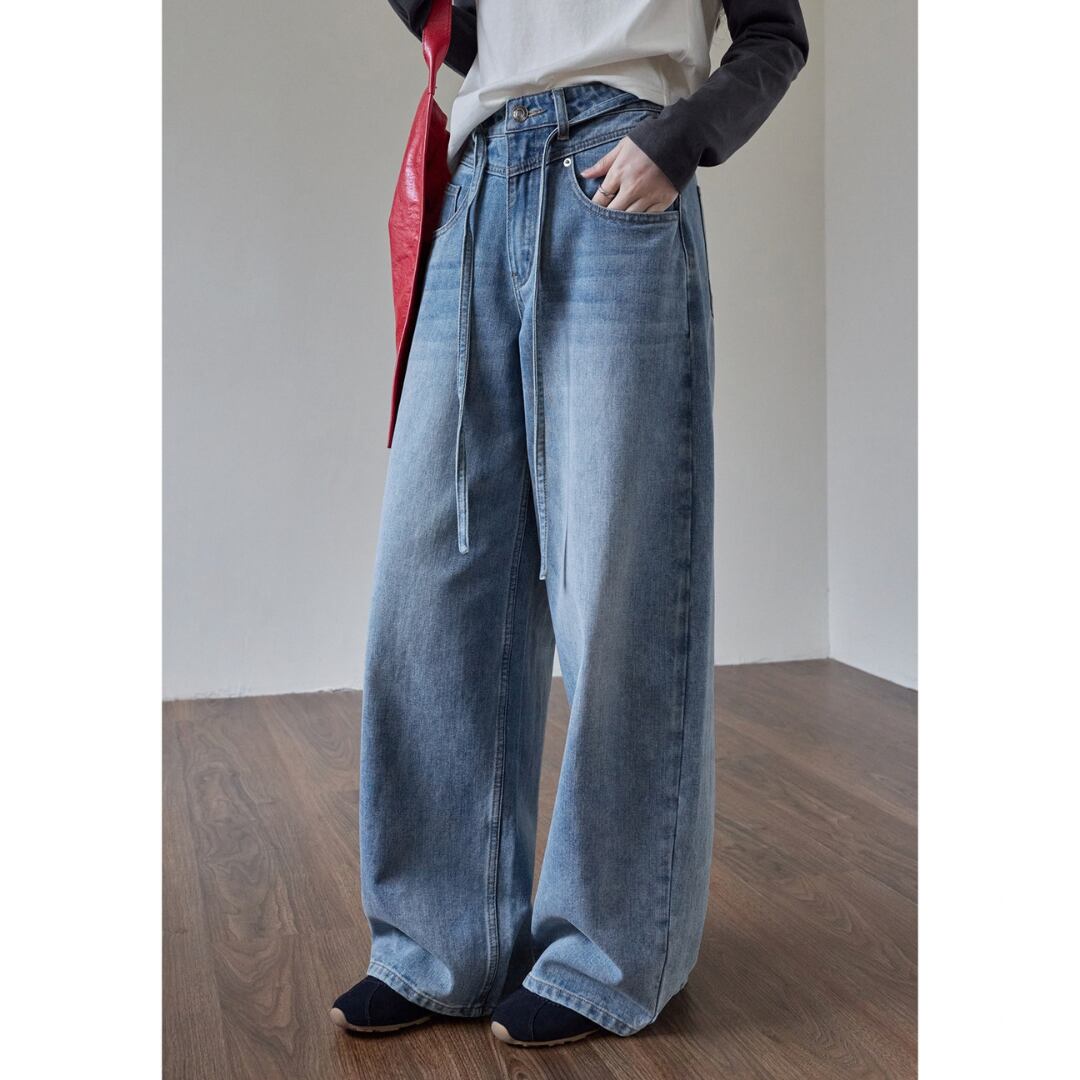 wide straight denim pants