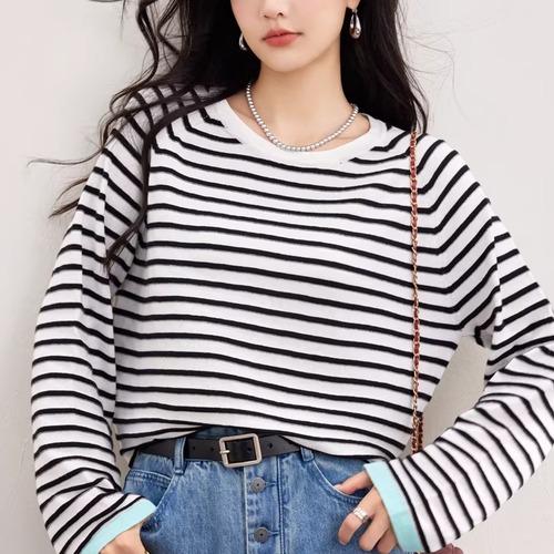 ポイントカラーラグランスリーブボーダーロンT ・75048