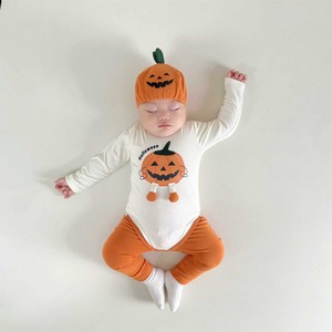 【春作】帽子付きハロウィーンかぼちゃロンパース