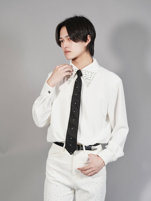 【ALUDE SELECT】pearl accent necktie shirt（2color）