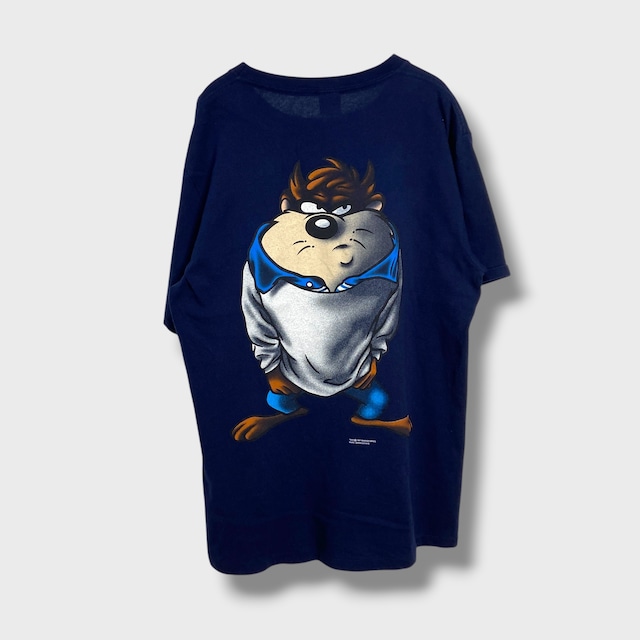 90s USA製　ルーニーテューンズ　タズ　キャラクターTシャツ　ネイビー　L
