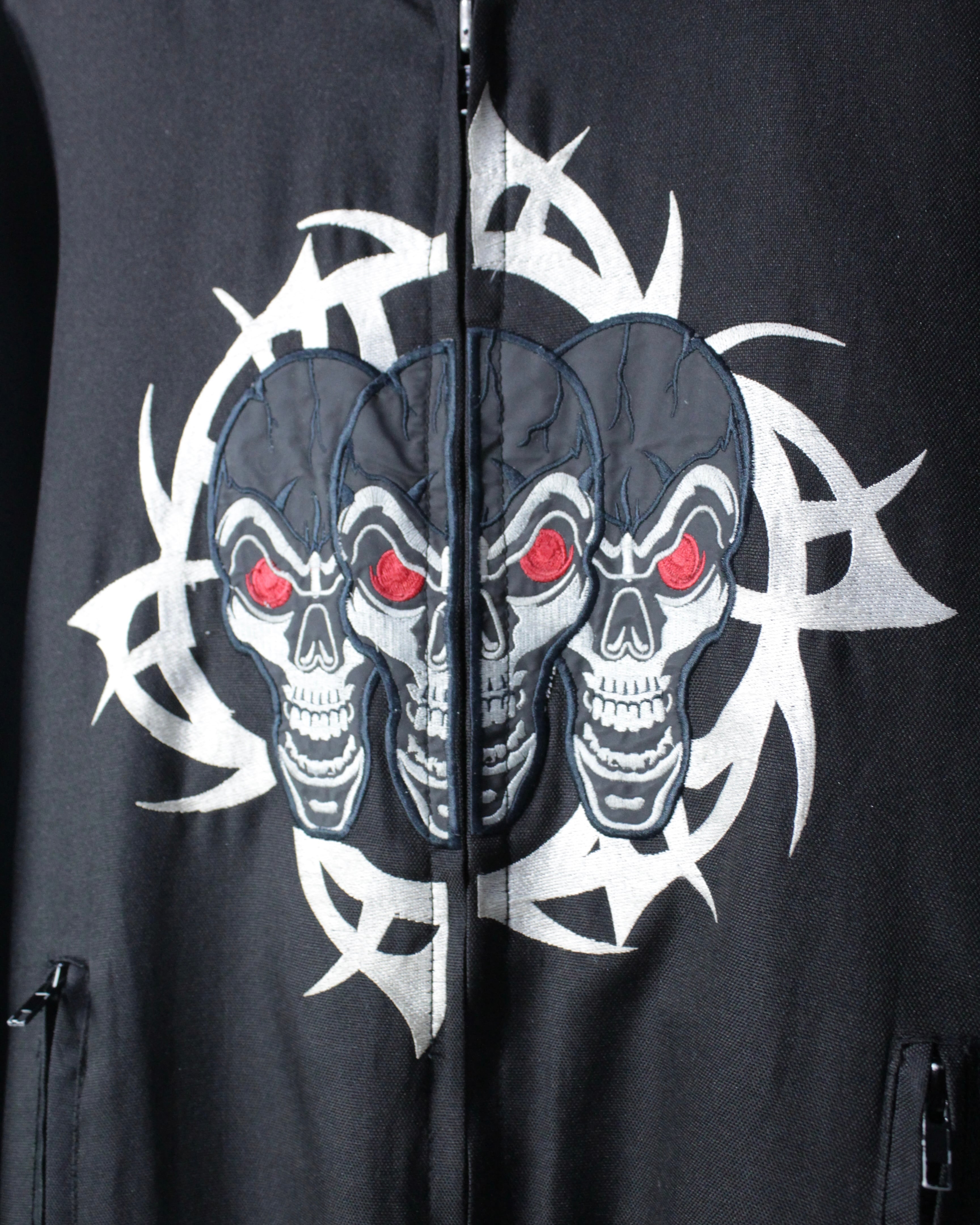 Caka BLACK】Skull × Tribal Embroidery Vintage Nylon Single Riders