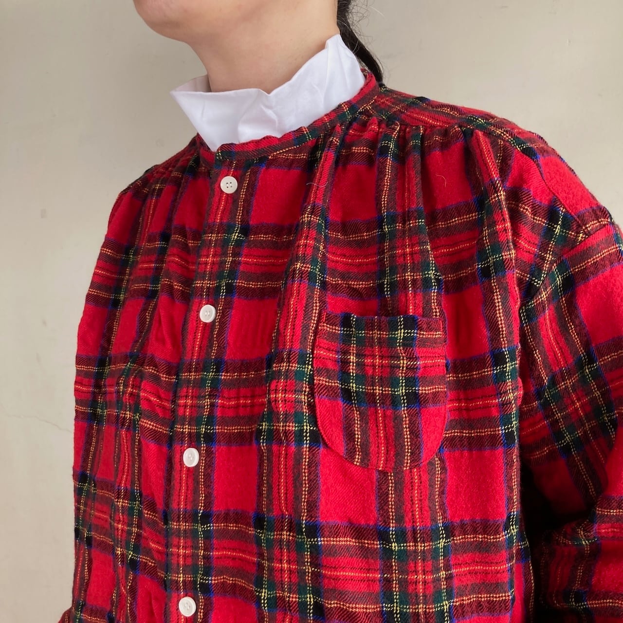 Wideスタンド衿&ギャザーワンピース タータンフォーエバー 53OP25