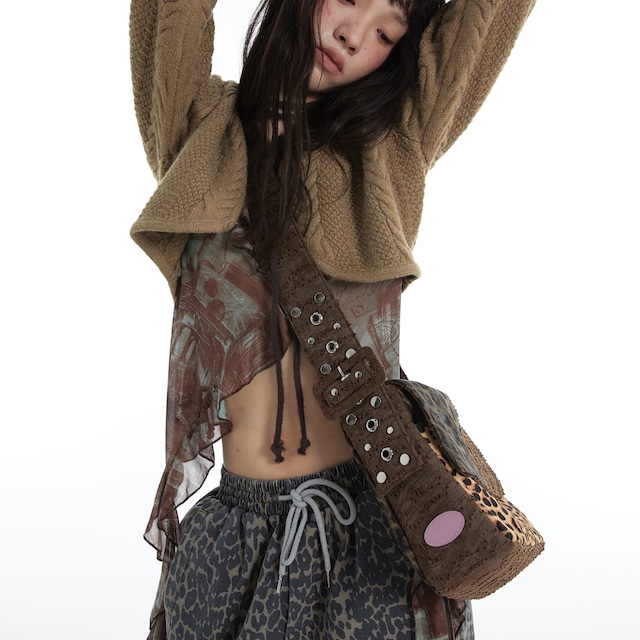 オリジナルヒョウ柄馬毛切り替えボディバッグ