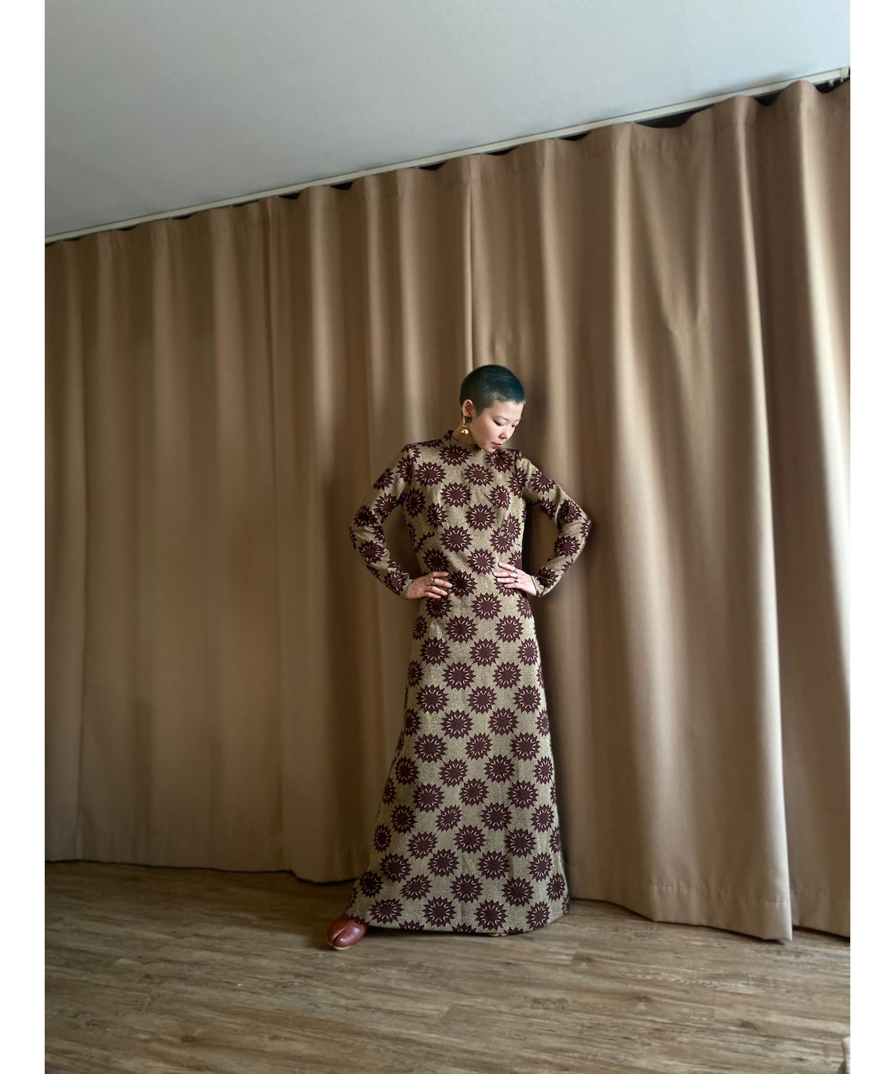 brown glitter color import maxi dress-3680-10