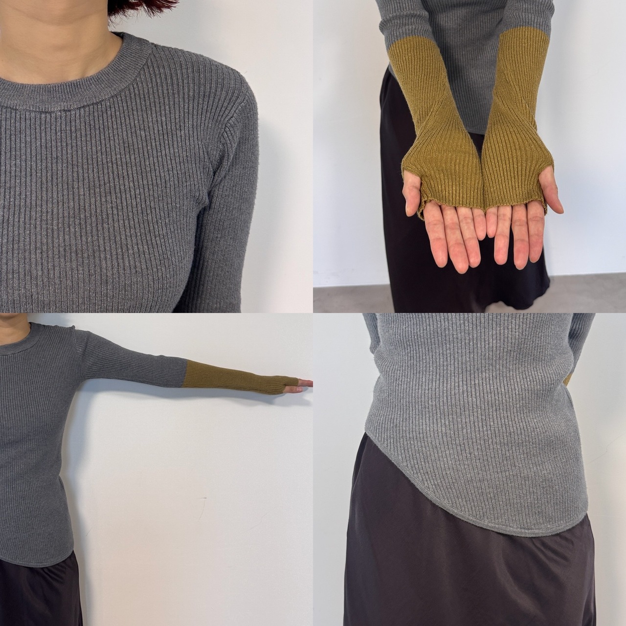 配色ラメスリーブアシメヘムknit/グレー