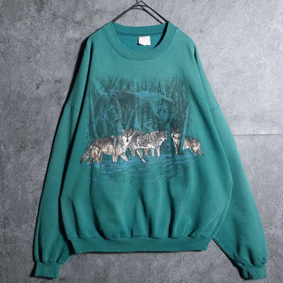 Green wolf animal print sweat