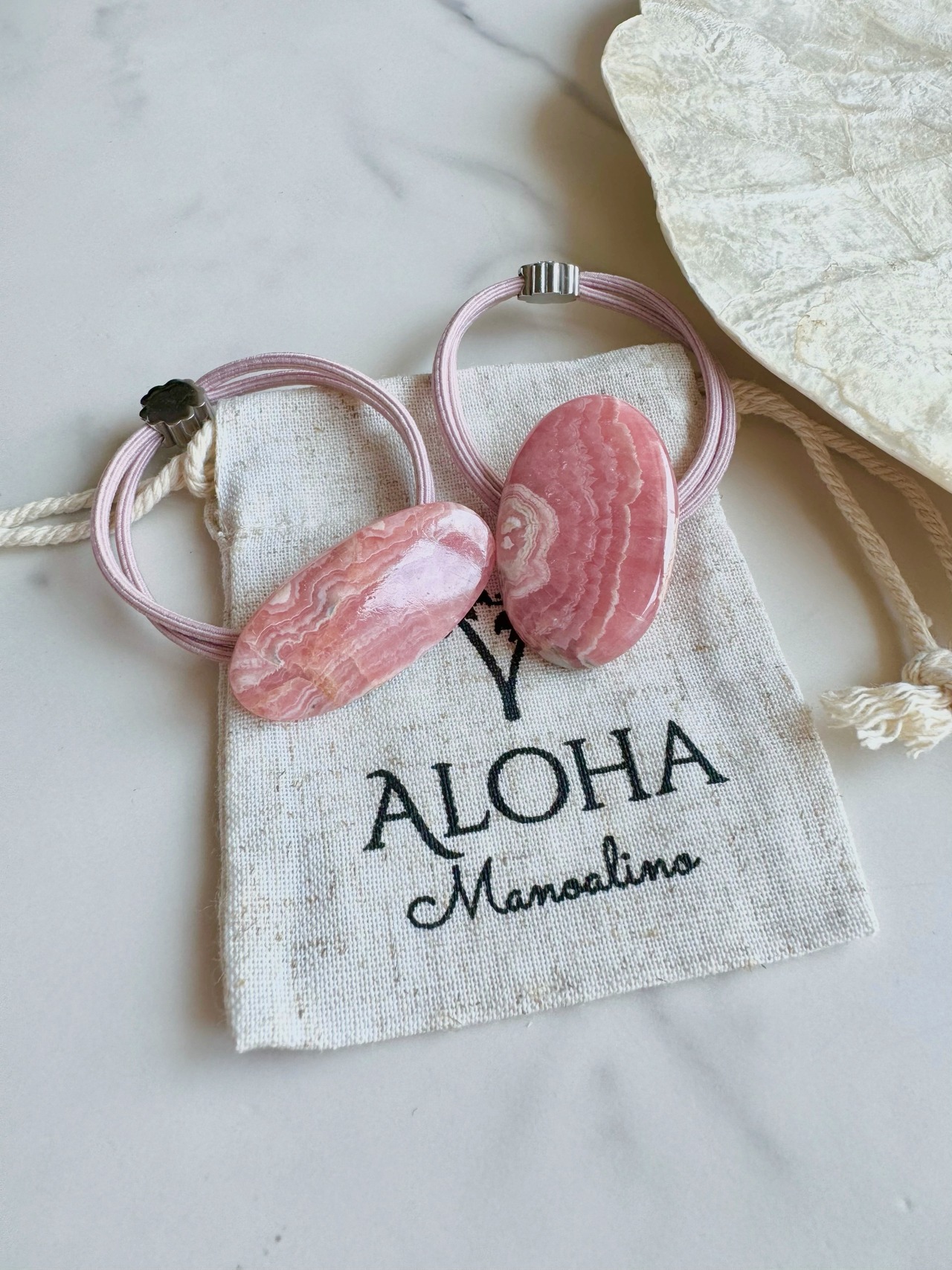 Rhodochrosite hair accessory(アルゼンチン産ロードクロサイトヘアゴム)