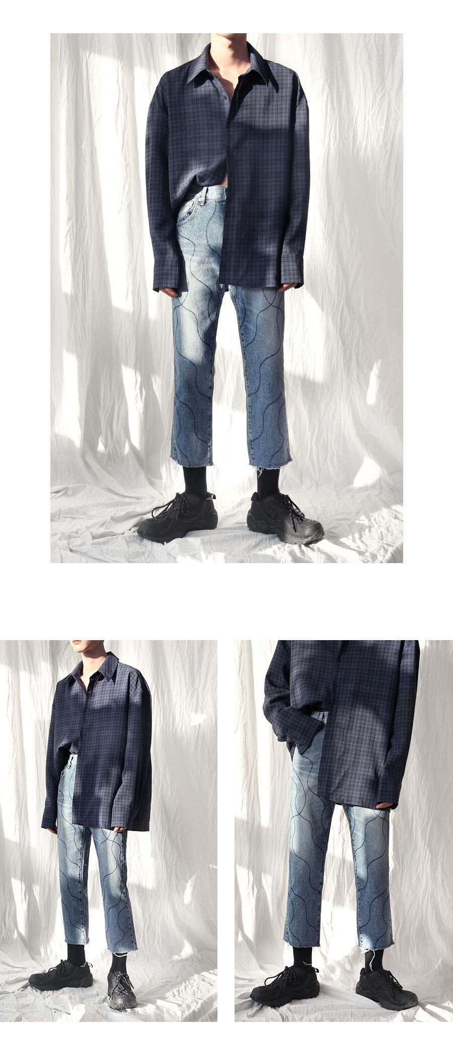 全1色 デニム パンツ ストレート カジュアル 柄 おしゃれ