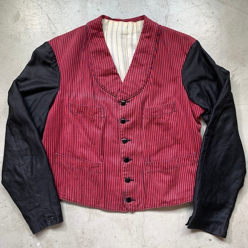 20's 30's French servant jacket フレンチサーヴァントジャケット シンチバック ホテルマン 使用人 ストライプ ベストジャケット アンティーク ユーロ S~M 希少 ヴィンテージ BA-1491 RM1910H