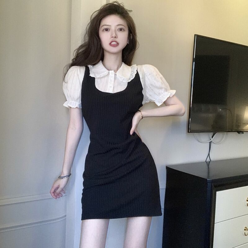 サマースリムドレス 夏物 ステッチ ハンチェンe44093024444