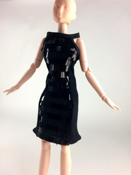 ドール服 1/6 女性用27 スパンコールドレス WHITE BLACK VG - 画像5