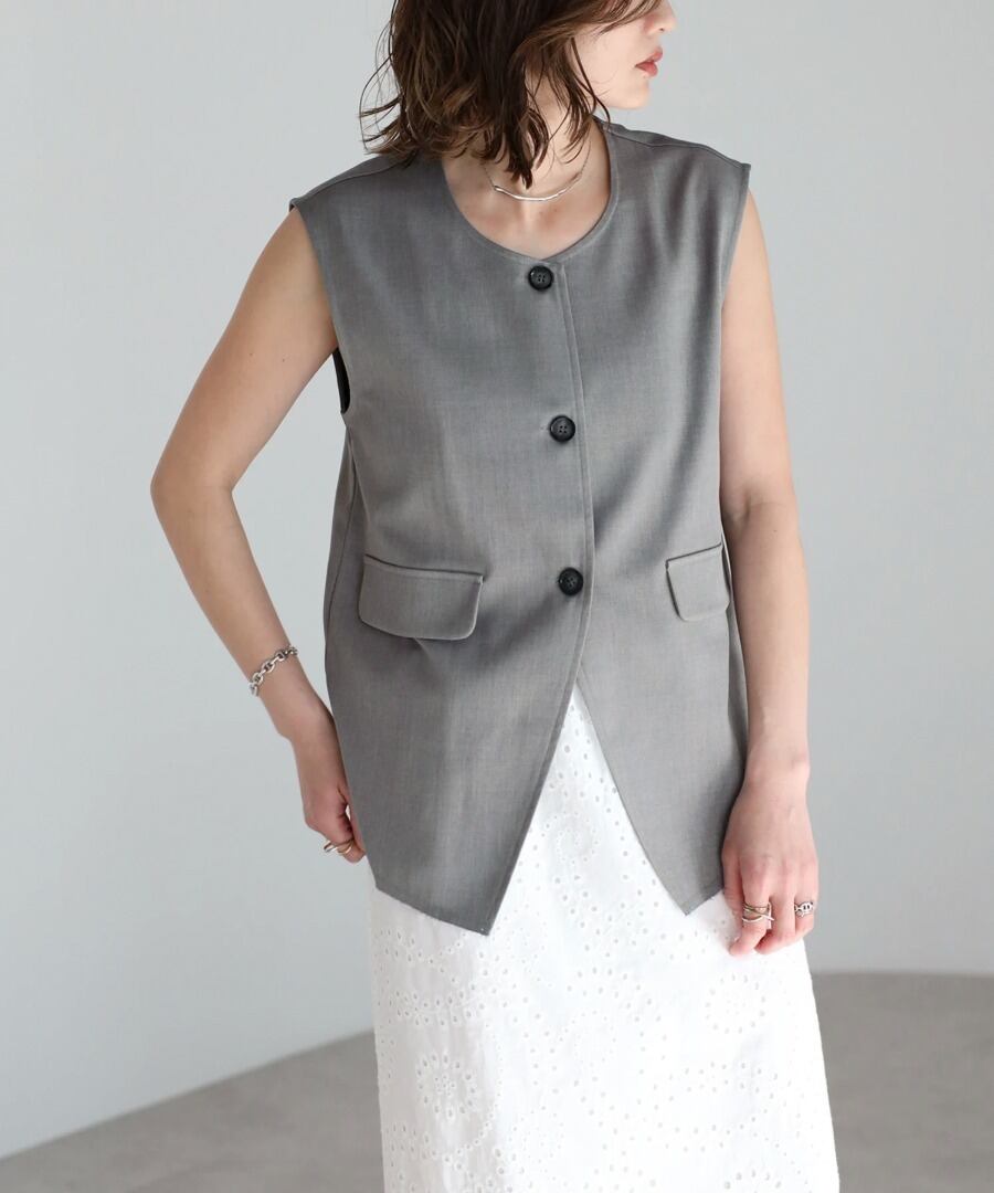 クルーネックミドルジレ【t-10869】.