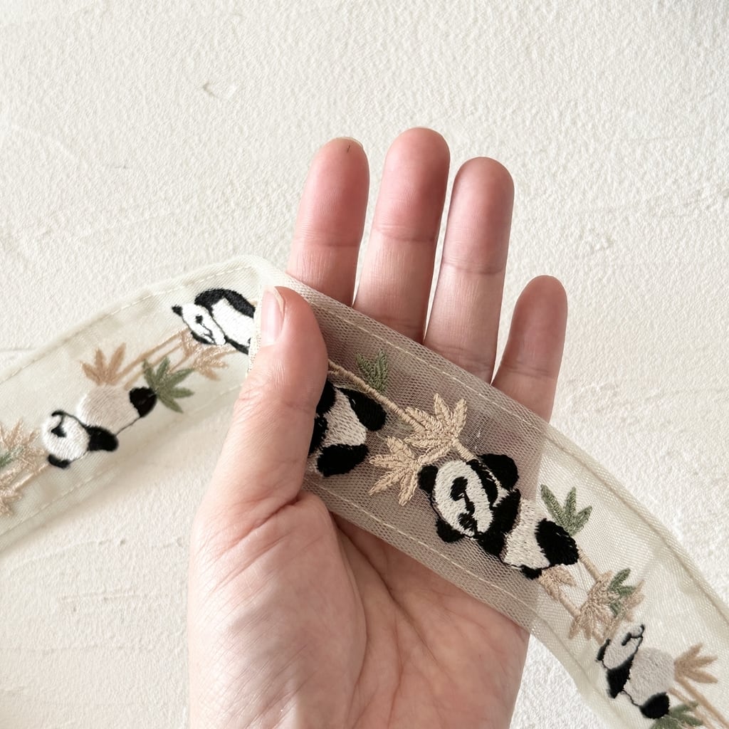 PANDA [グリーン]※2mカット済み有り インド刺繍リボン 3369 | インド