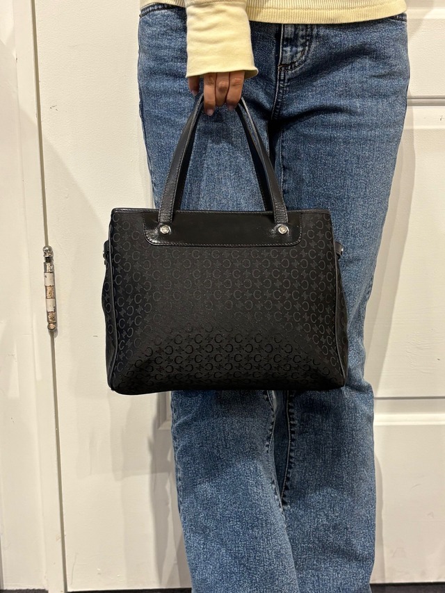 CELINE / vintage C macadam hand bag.