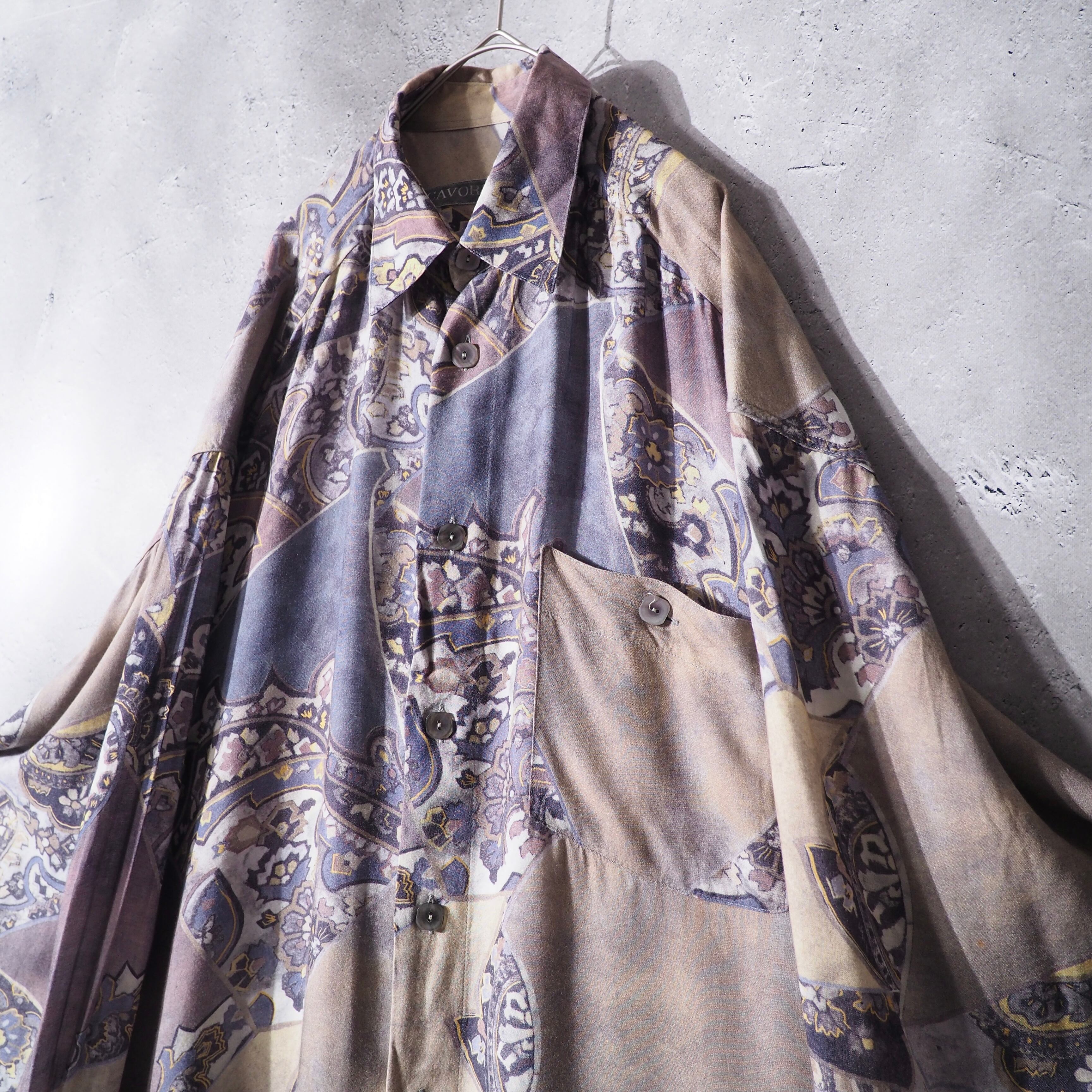 1990s Beautiful ethnic Flower pattern vintage Drape loose shirt