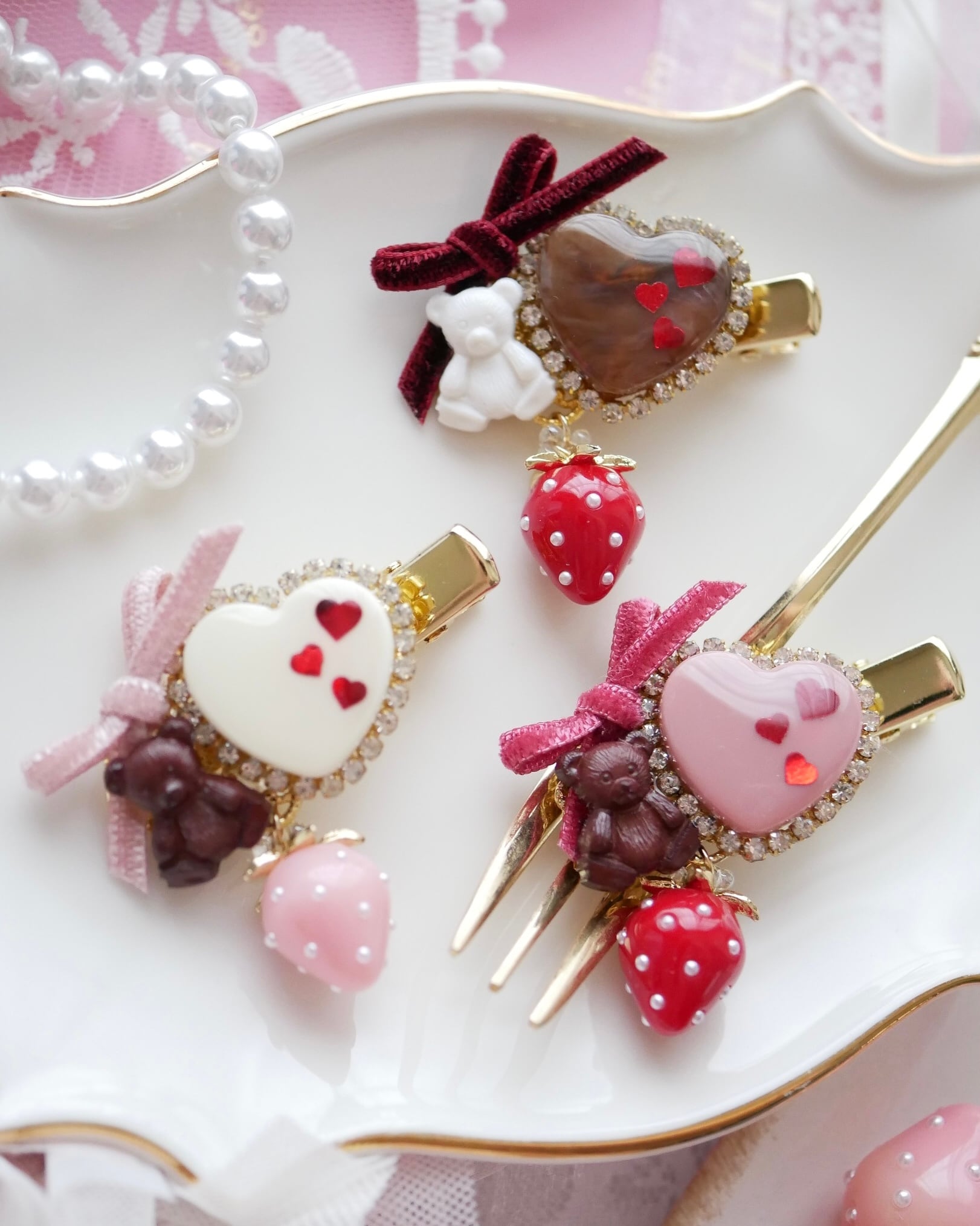 バレンタイン ヘアクリップ （バレンタイン チョコ リボン ヘア 