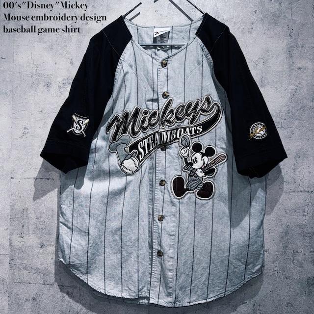 00's"Disney"Mickey Mouse embroidery design baseball game shirt