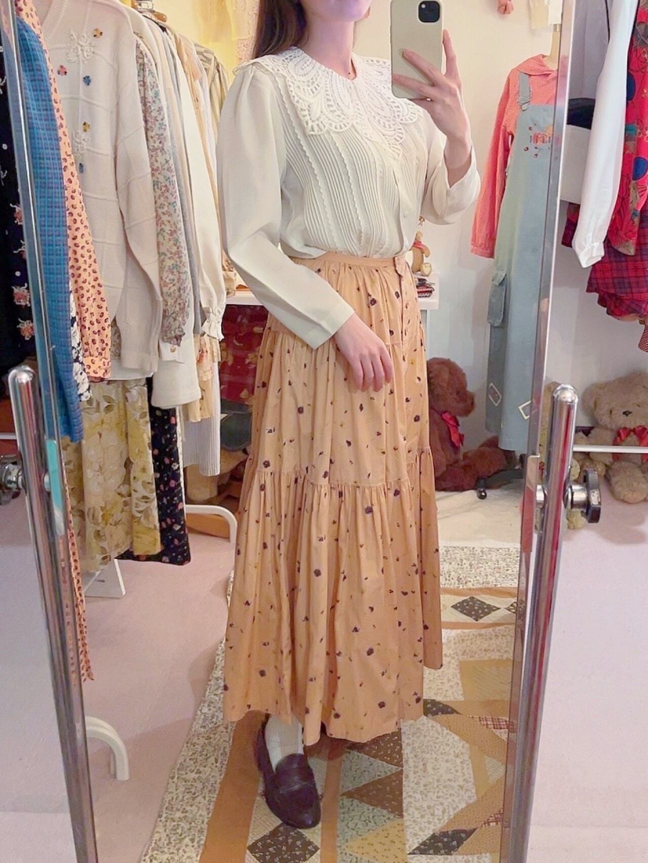 ketty / pink orange pansy tiered skirt