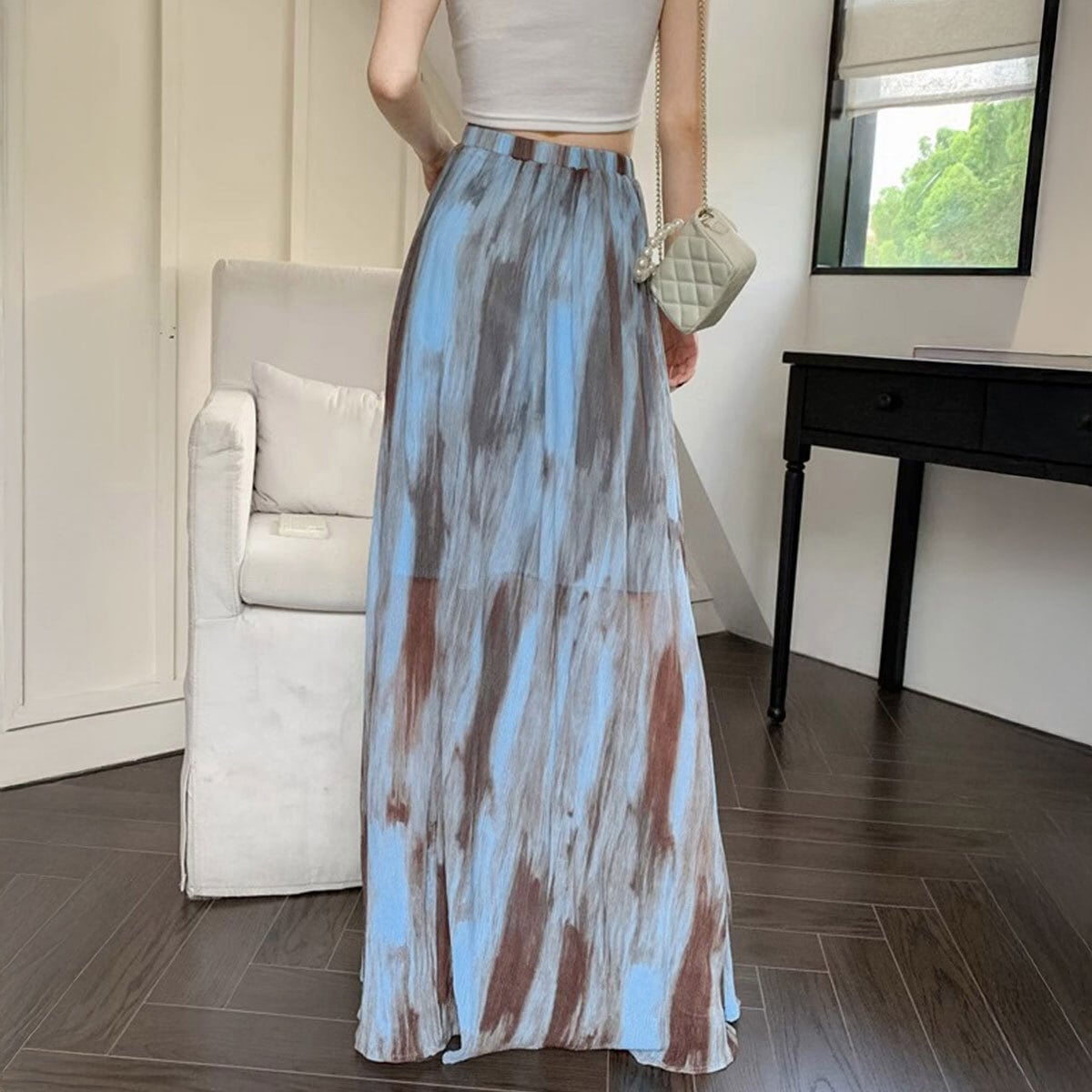 タイダイ柄 マキシスカート レディース 韓国 春夏 ロング スカート 大人 きれいめ かわいい おしゃれ ハイウエスト 体型カバー 軽やか Aライン ドレープ 大人可愛い 大人女子