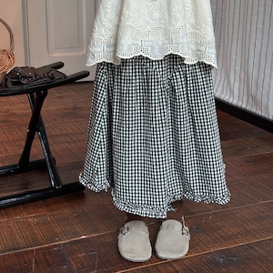 春チェック柄フリルスカート