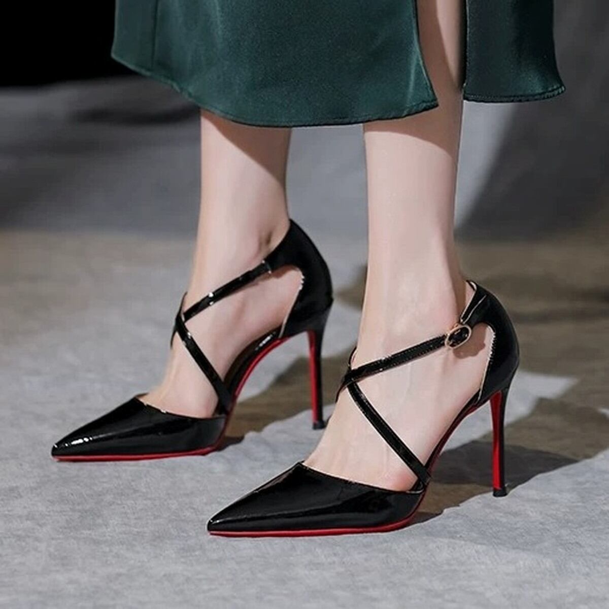 Strap Pointed Toe Pin Heel Pumps(3color) V3623