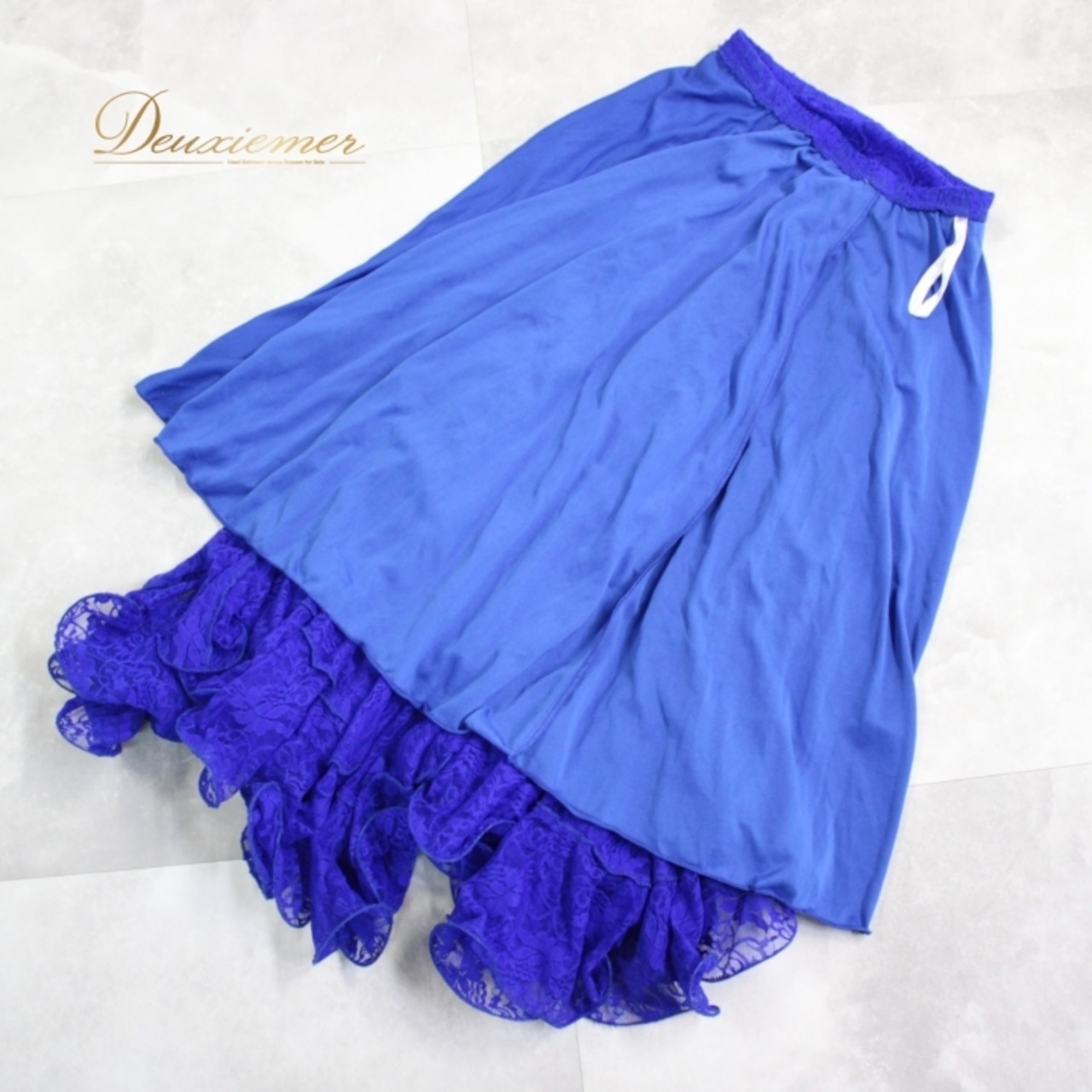 社交ダンス 衣装 スタンダード スカート レッスンウェア オールシーズン 青 ブルー系 レース 練習着 フェミニン かわいい 可愛い 清楚 上品 ロイヤルブルー ラッフル デザイン 美しい エレガント サルサ ジャズ ダンス ウェア レディース フォーマル パーティー おしゃれ 伸縮性 軽やか シンプル 清潔感