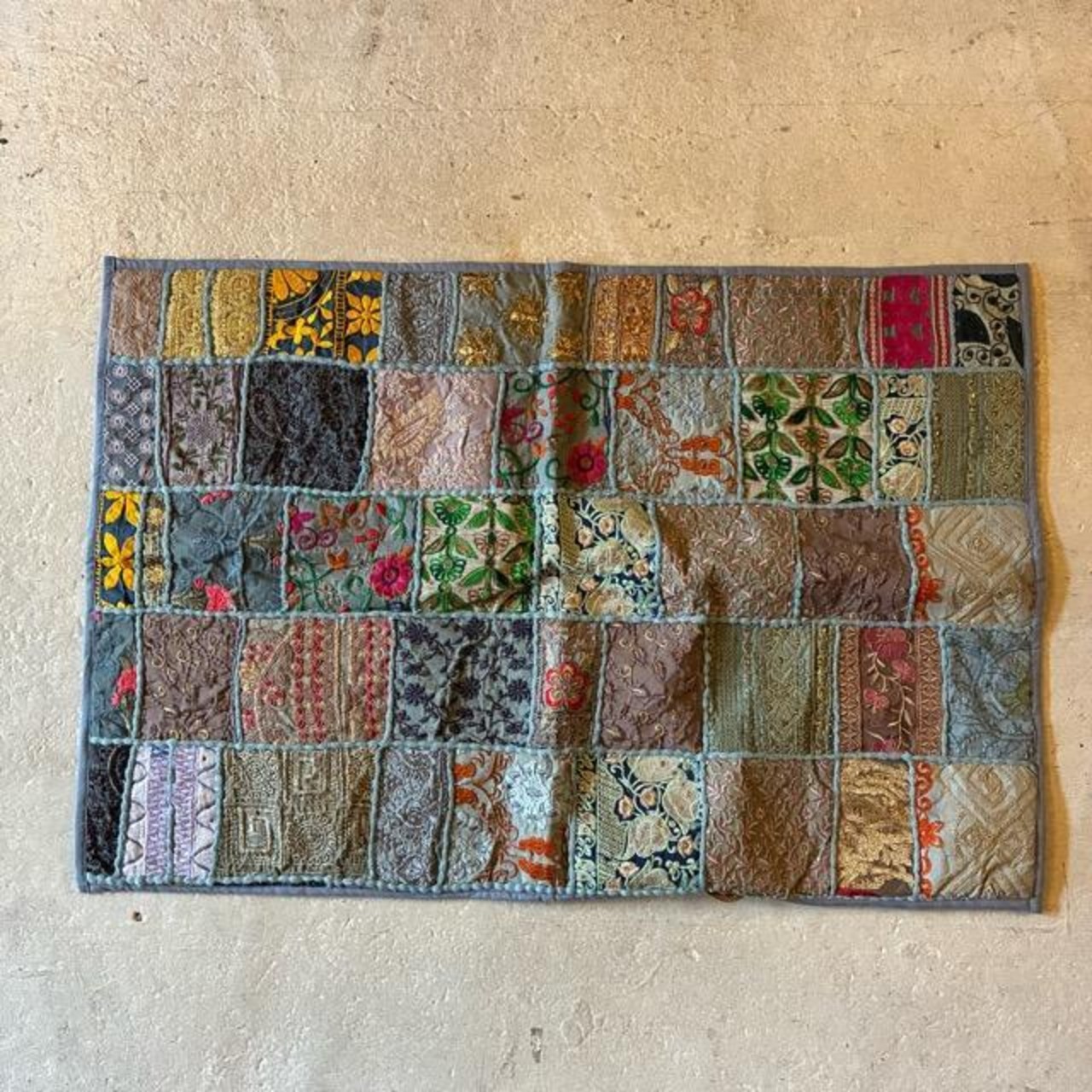 India Recycled sari patchwork mat 3color　インド　リサイクルサリーパッチワークマット　全3色　40×60cm　玄関マット　ミニマット　アソート　カラフル