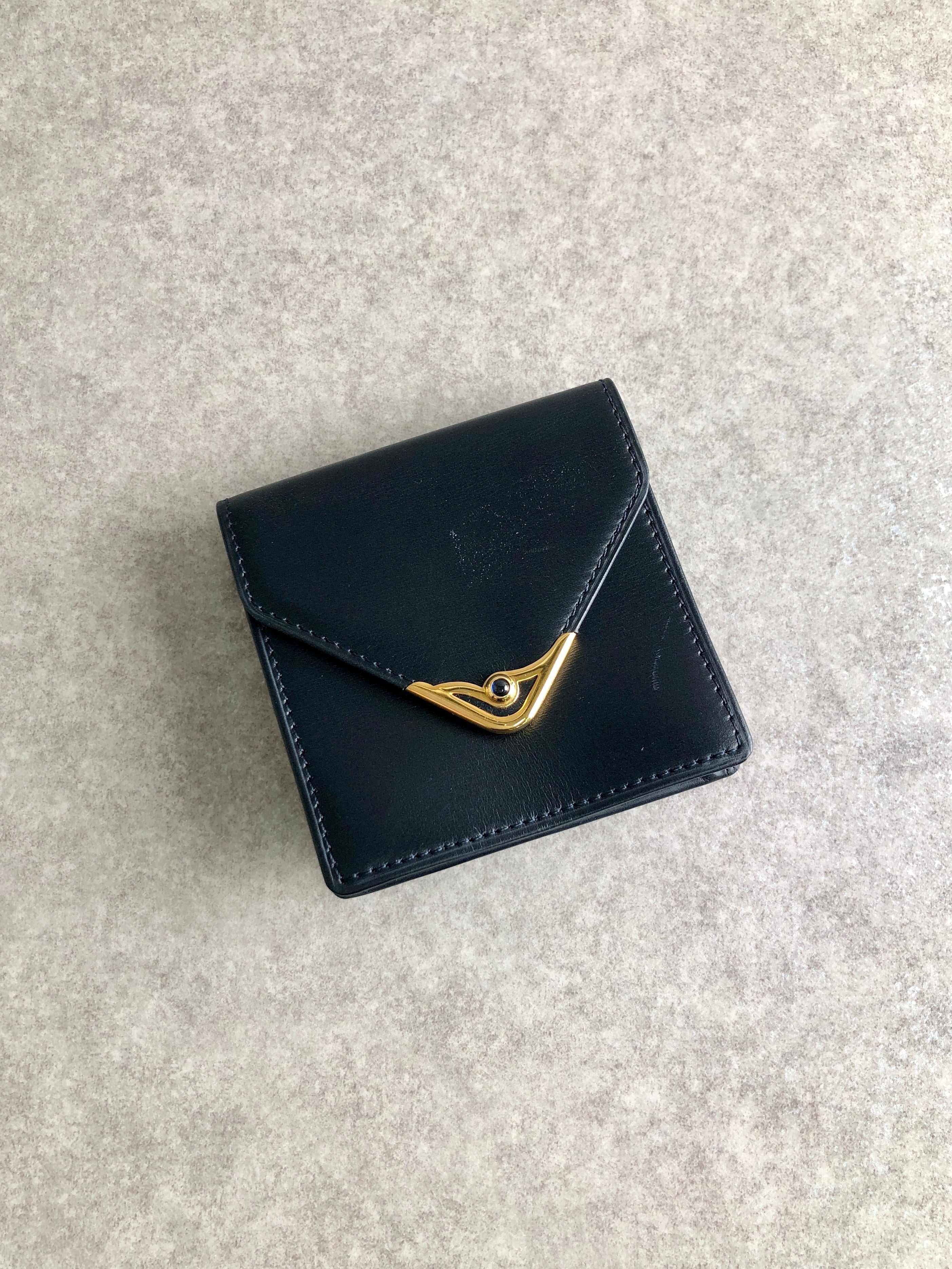 カルティエ Cartier 三つ折り財布 サファイアライン レザー 悪し ネイビー