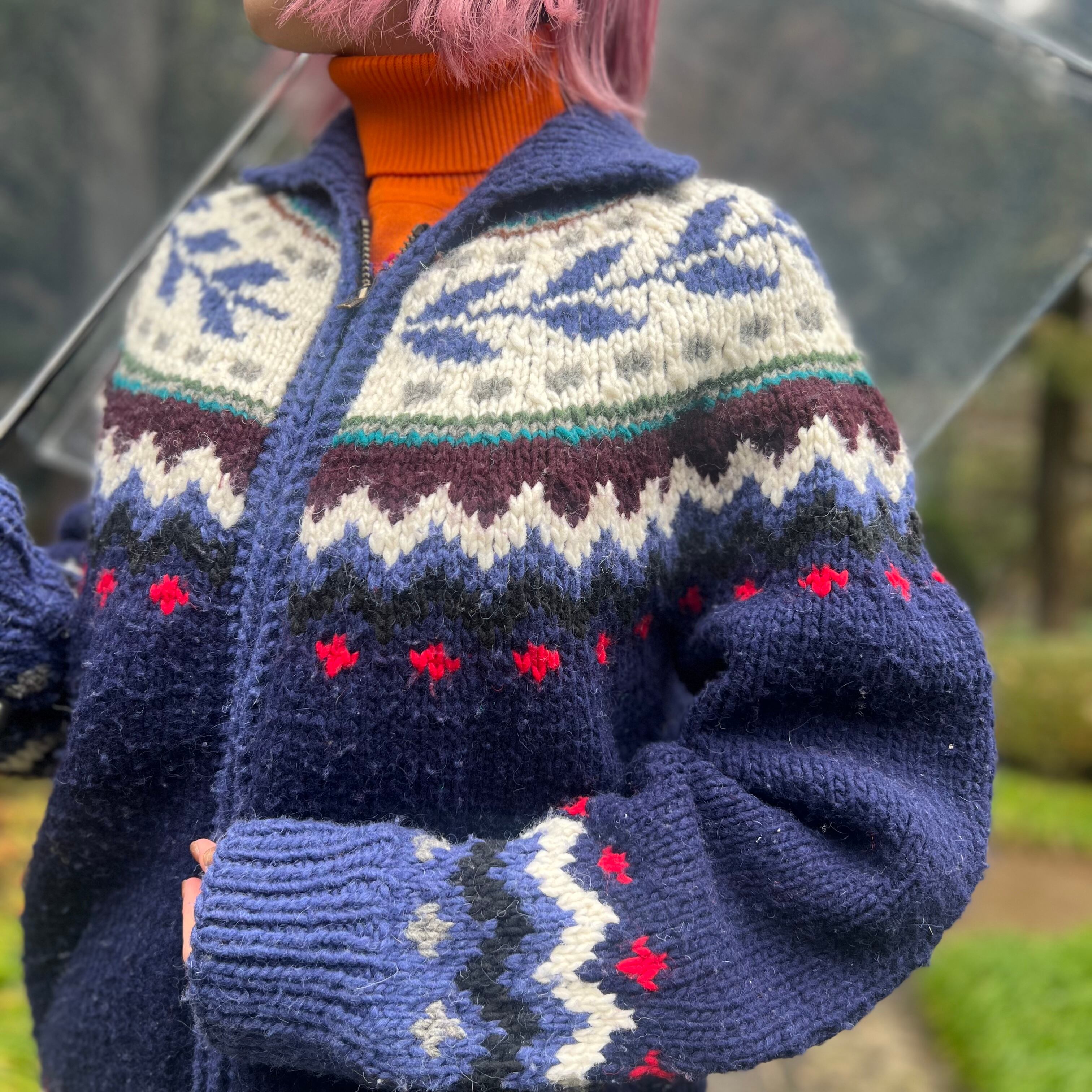 正規代理店 ビンテージ カウチンセーター エクアドルニット 白 緑