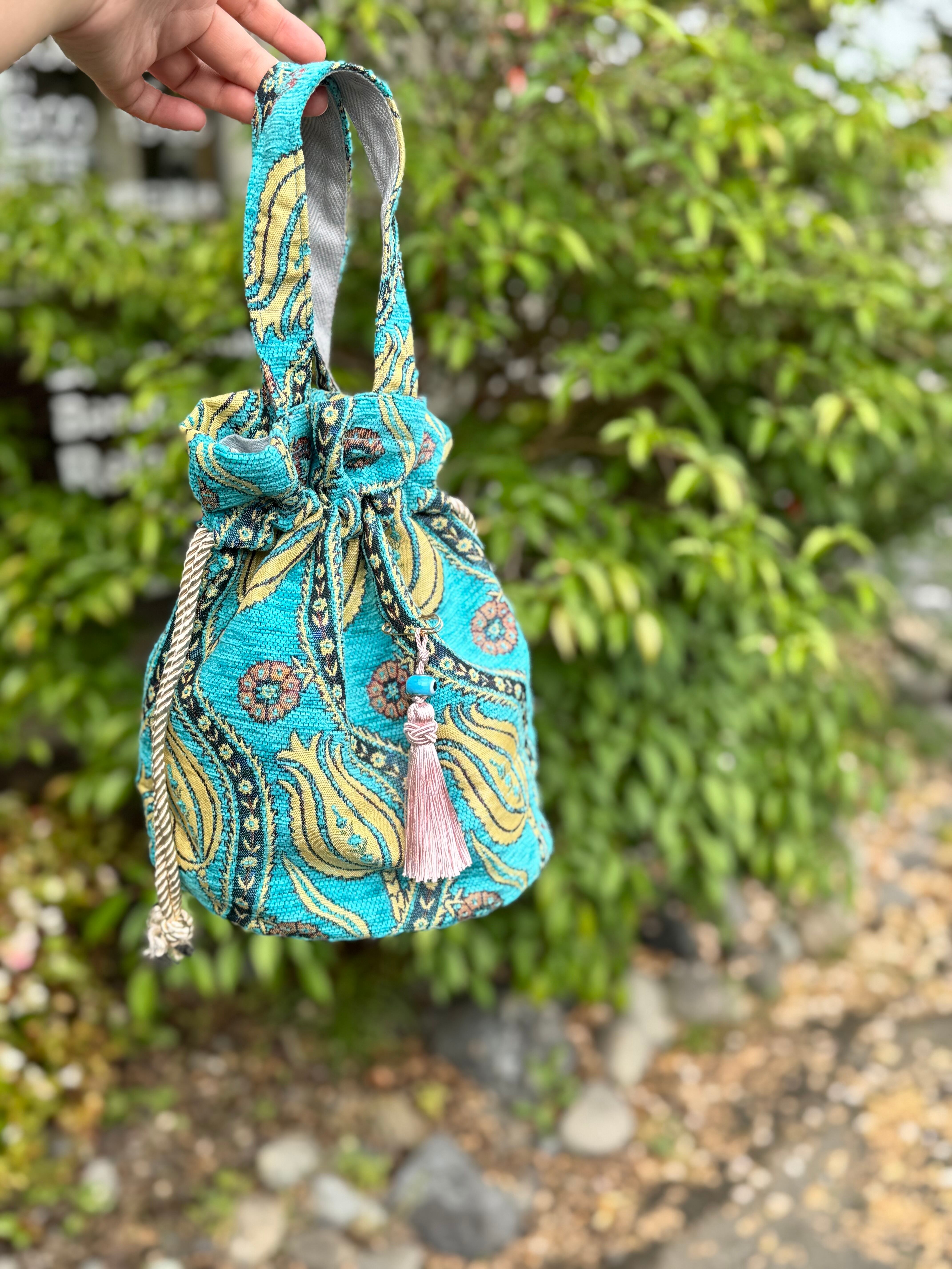 トルコ生地　アシンメトリー2way巾着バッグ トルコ生地 アシンメトリー2way巾着バッグ トルコ生地 アシンメトリー