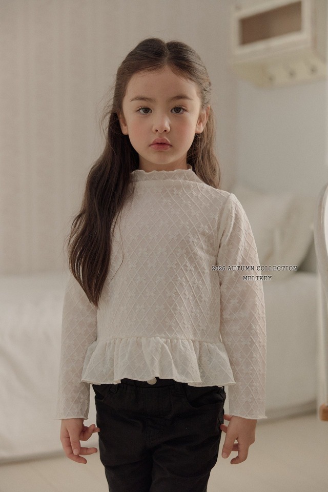 【予約/送料無料】melikey / Frill Ribbon Mesh T-shirt