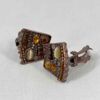 イヤリング　ストーンミックス　メタル台　オレンジ系 ミックスカラー　12acdx5