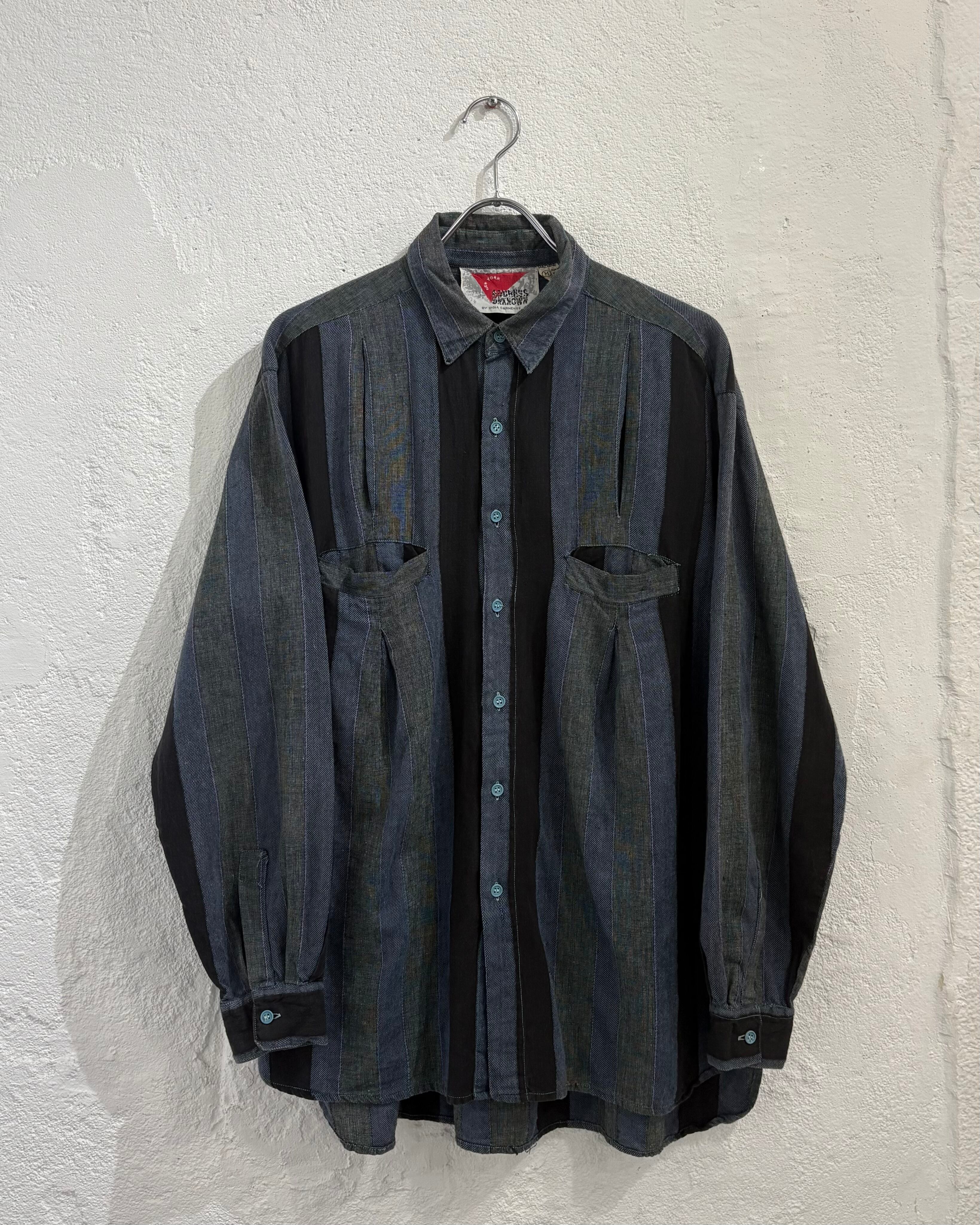 80s ADDRESS UNKNOWN Indian Cotton L/S Design Shirt INDIA製