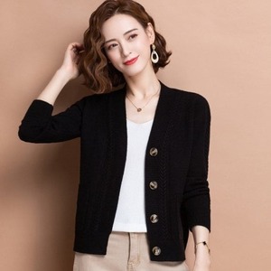 カーディガン ニット レディース 無地 シンプル ボタン Vネック ポケット付き 長袖 秋冬 羽織 セーター オフィス カジュアル OL 通勤 大きいサイズ 6サイズ