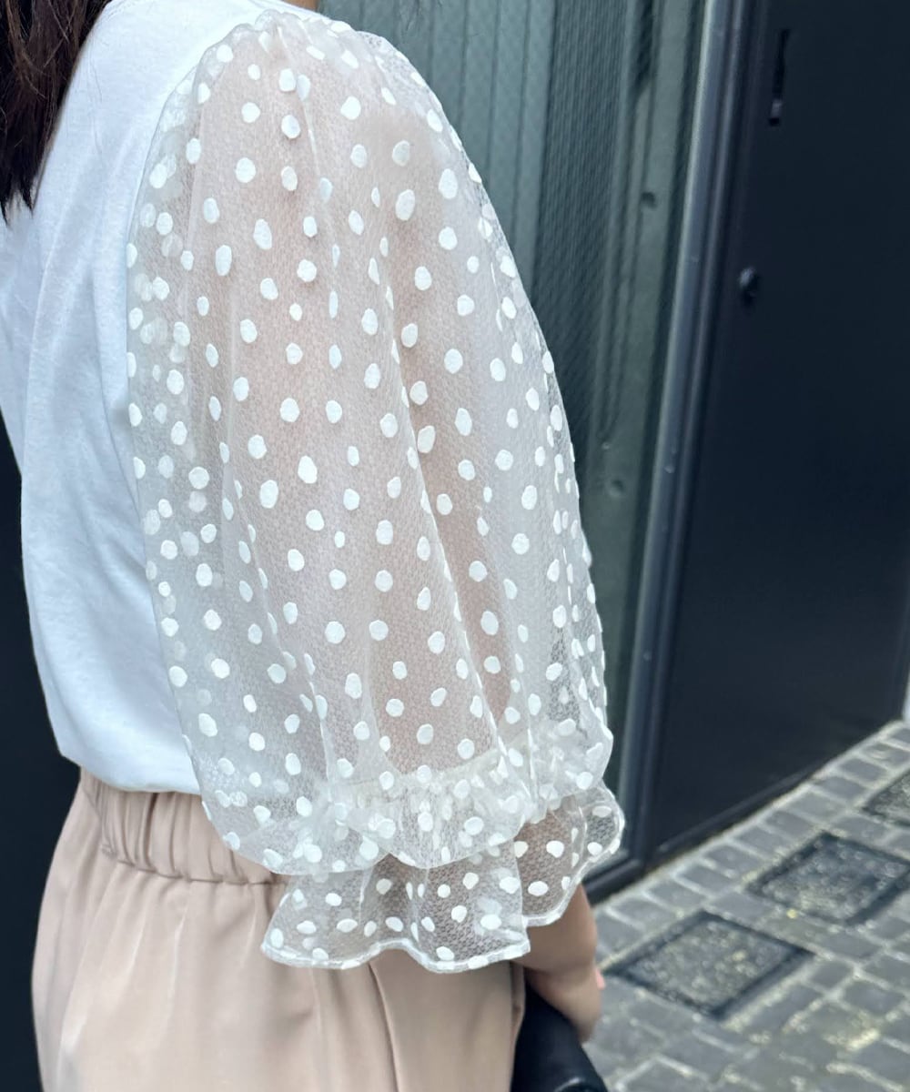 ドットチュール袖トップス A/ホワイト | troisiemechaco