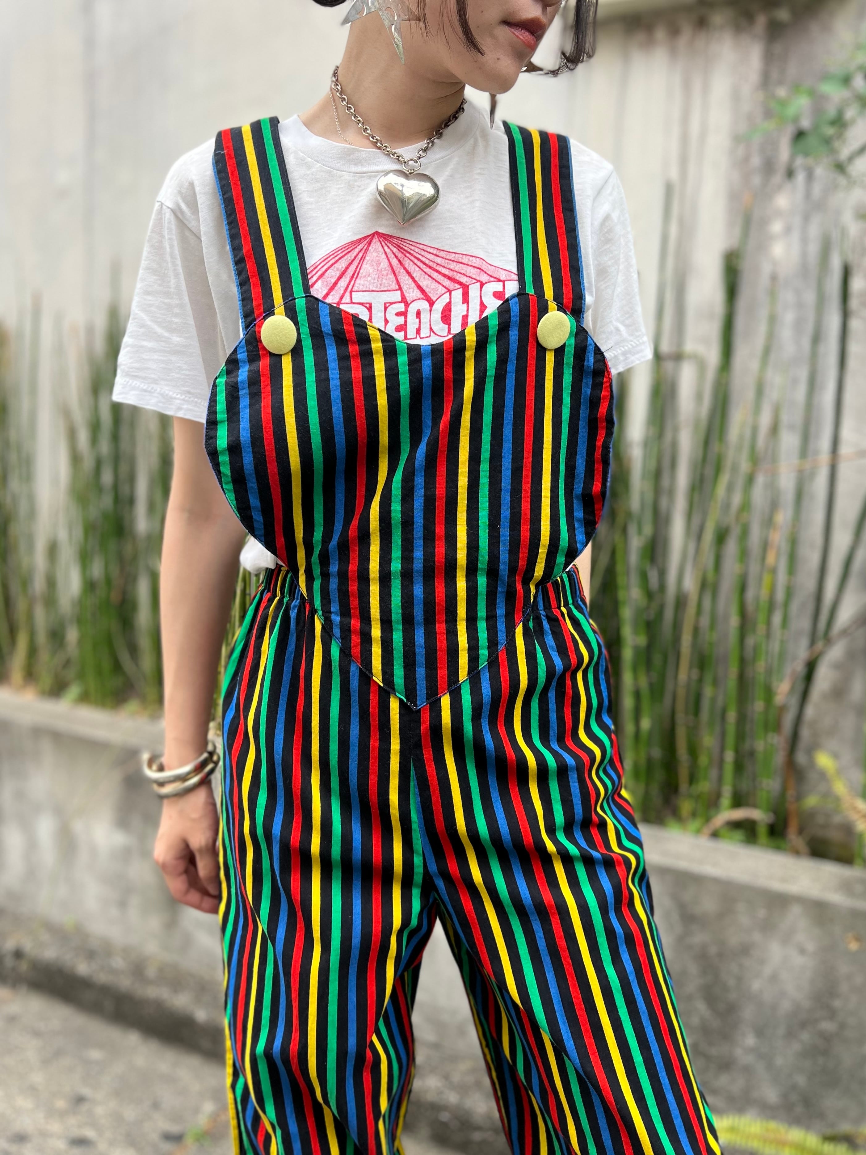 60s -70s Big heart × multicolor Stripe jumpsuits ( ヴィンテージ ...