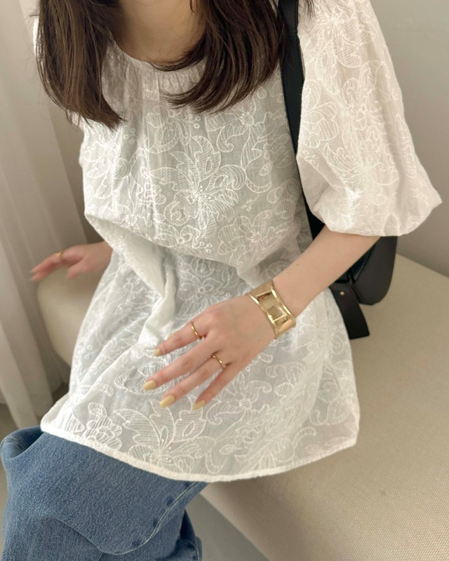 AM320513 cotton jacquard puff blouse【残り12点】