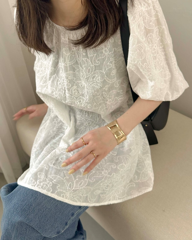 AM320513 cotton jacquard puff blouse【残り僅か】