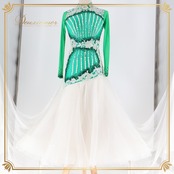 社交ダンス 衣装 スタンダード ドレス スタンダードドレス ワンピース 緑 デモ 競技 フロート レース 白 パール 高級感 上品 グリーン系 ホワイト系 ドレス おしゃれ スカート 6枚重ね 豪華 派手 大人 レディース フォーマル 大会用 競技会用 パーティー