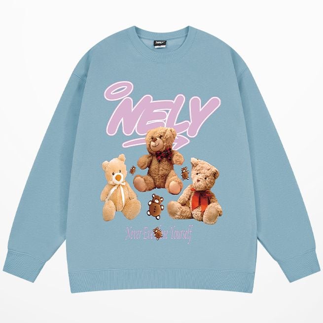 ユニセックス スウェット 長袖 クマちゃんぬいぐるみ プリント 裏起毛