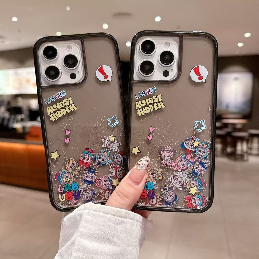 【Labubu専用】透け感ブラック✕ゆらゆら風 iPhoneケース かわいい&個性的で、落としても安心!全面保護&耐衝撃仕様 クリアブラックが大人かわいい♡ iPhone huawei Mate