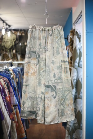 Remake wide flare pants “metallic green art print”