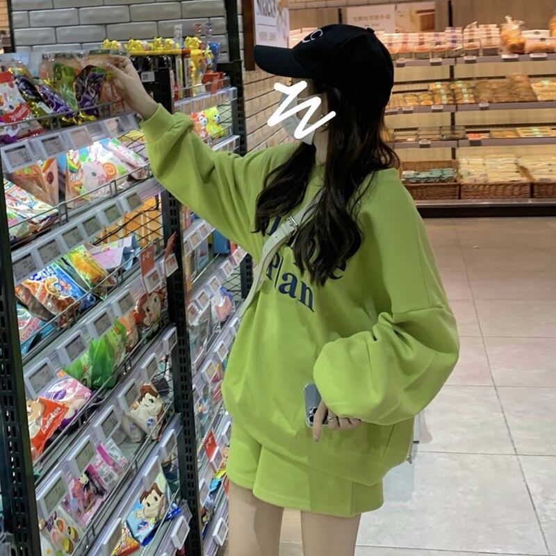 グリーンラウンドネックセーター スプリングオータム薄手ルーズ 春物 秋物 Oネック 試着室33234285483