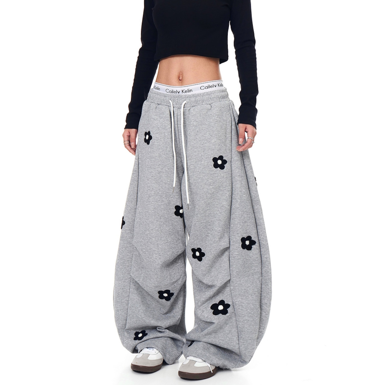 ストリート 花の刺繍 スウェットパンツ P367