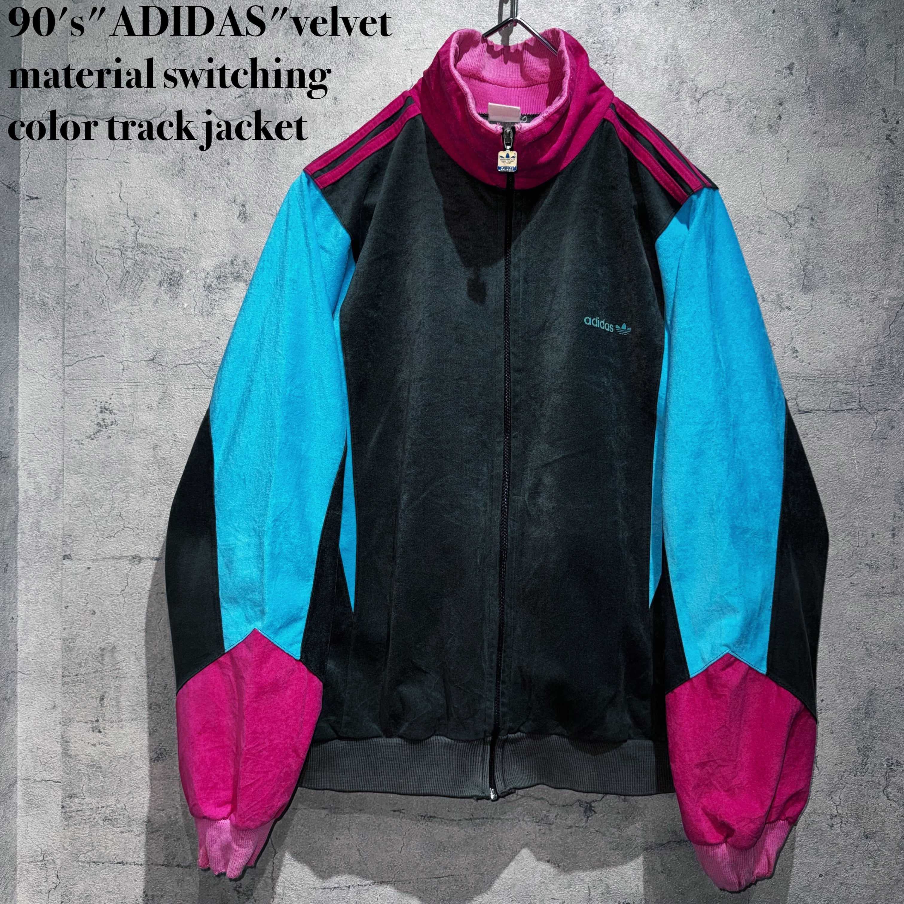 90's"ADIDAS"velvet material switching color track jacket