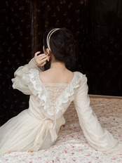 【0183】Back Frill Ribbon Lace Long Sleeve Dress