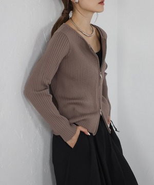 Wジップノーカラーリブカーデ【a-50038】.