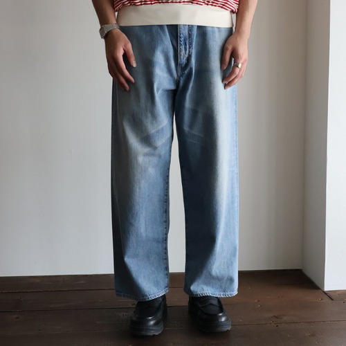 awasa “ selvage light oz denim 5 pocket wide pants ( Indigo fade ) “