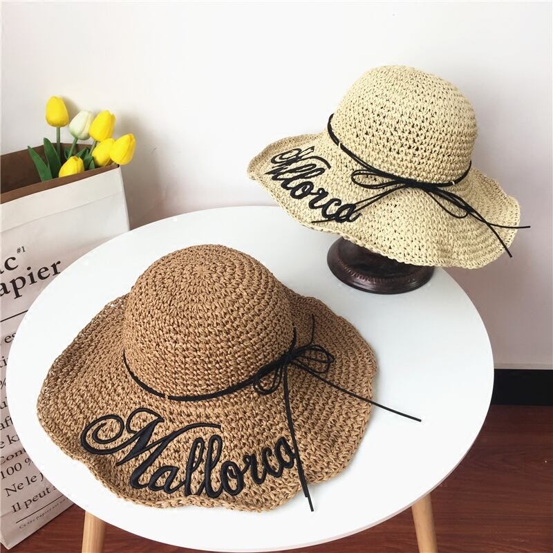 夏の手紙、新鮮な麦わら帽子、女性の大きな軒の日よけ、日よけ帽、休日、折りたたみ式ビーチ帽子、バージョン ブラック・アイド・ピーズ4124380252